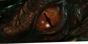 Close-up of a detailed, fiery dragon's eye, capturing the creature's textured scales and intense gaze.