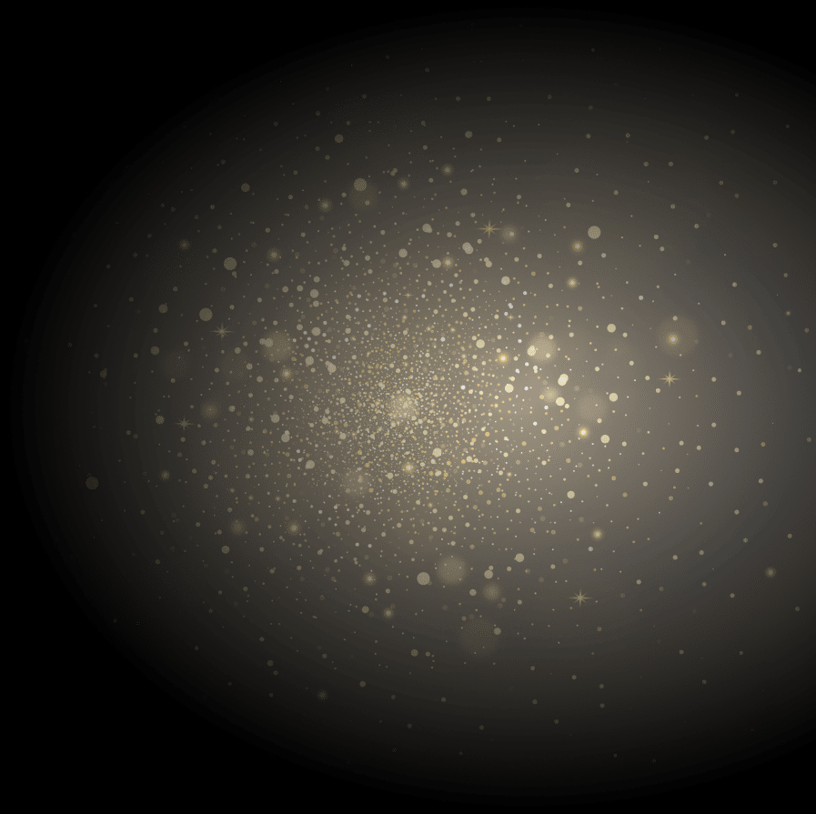 Golden sparkles and particles scattered across a dark background, creating a magical and glowing effect.